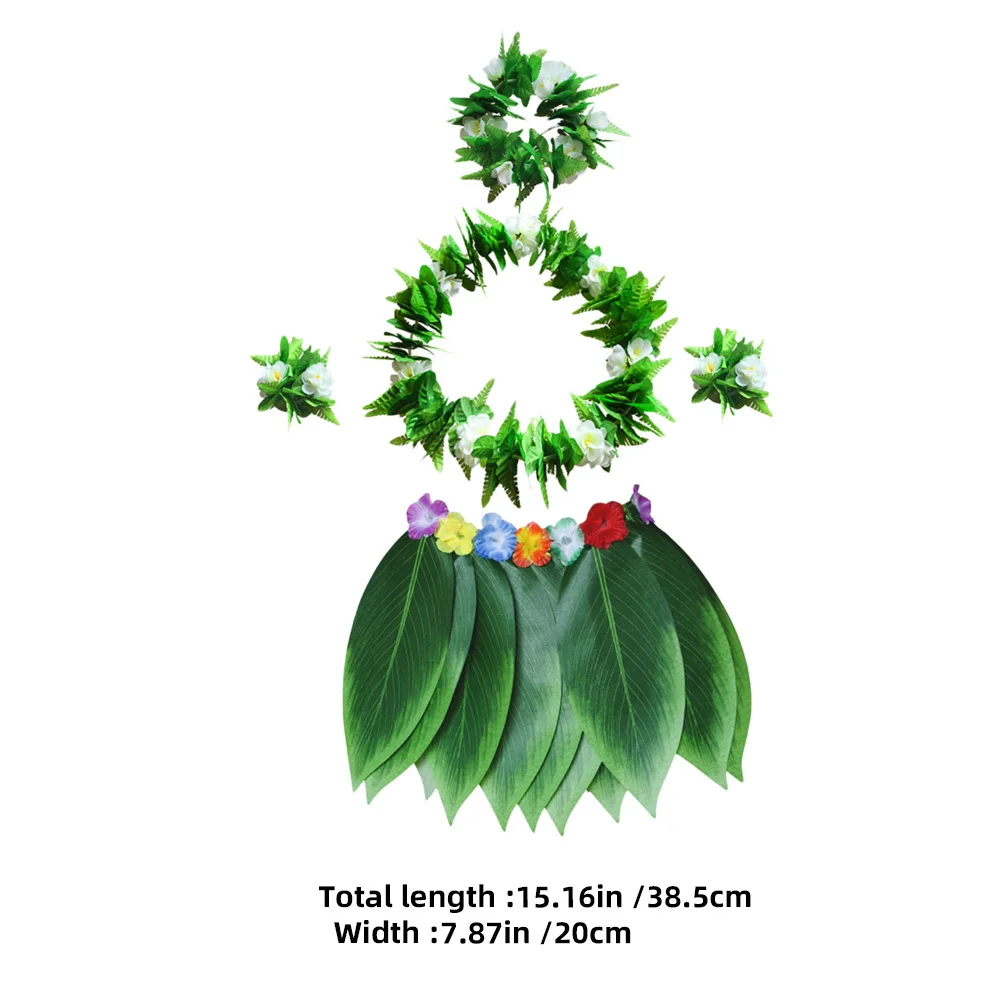 5 قطعة مجموعة تنورة هولا الورقية الخضراء 30 "الخصر 15" طول قابل للتعديل مطاطا الاستوائية Luau حفلة الشاطئ زي للبالغين النساء الرجال #5