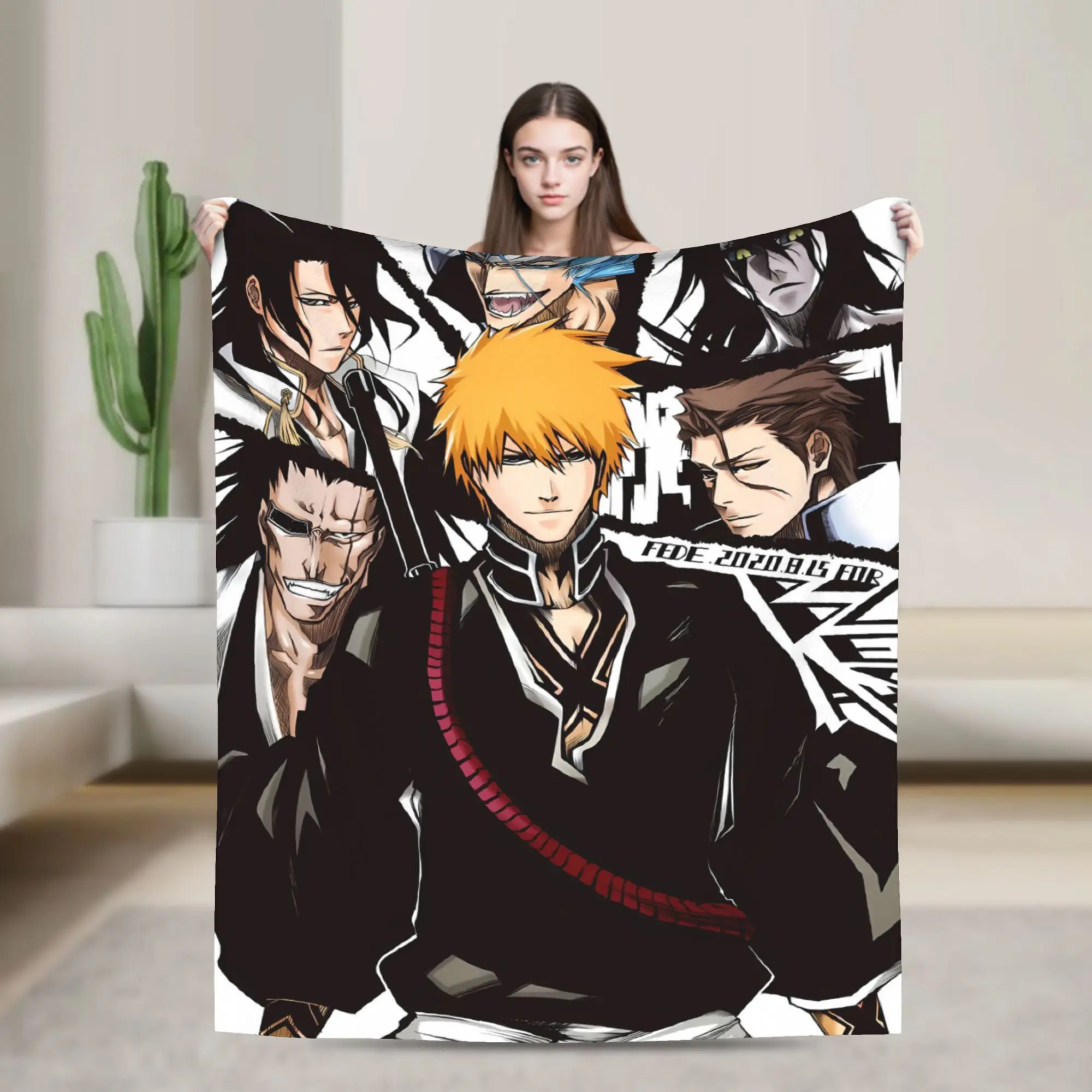 Ichigo Byakuya Squad Blankets Quality Super Soft Bleached Throw Blanket Winter Travel Office Couch Bed Comfortable Bedspread