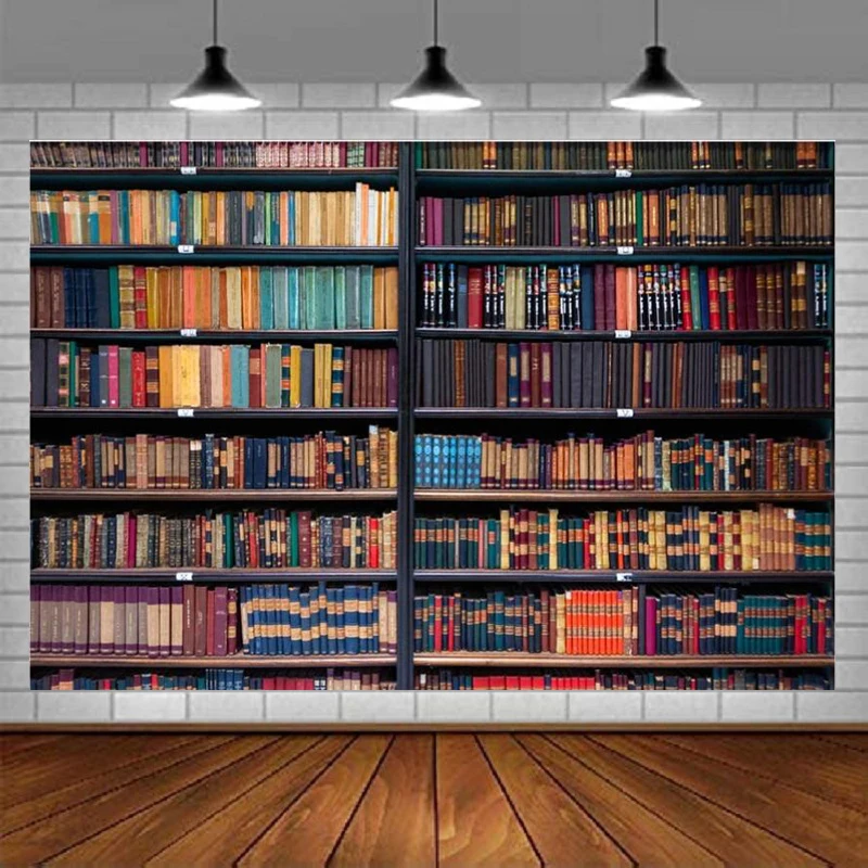 

Bookshelf Background Banner Photography Backdrop Studio Office For Video Conference Library Magic Books Vintage Bookcase Poster