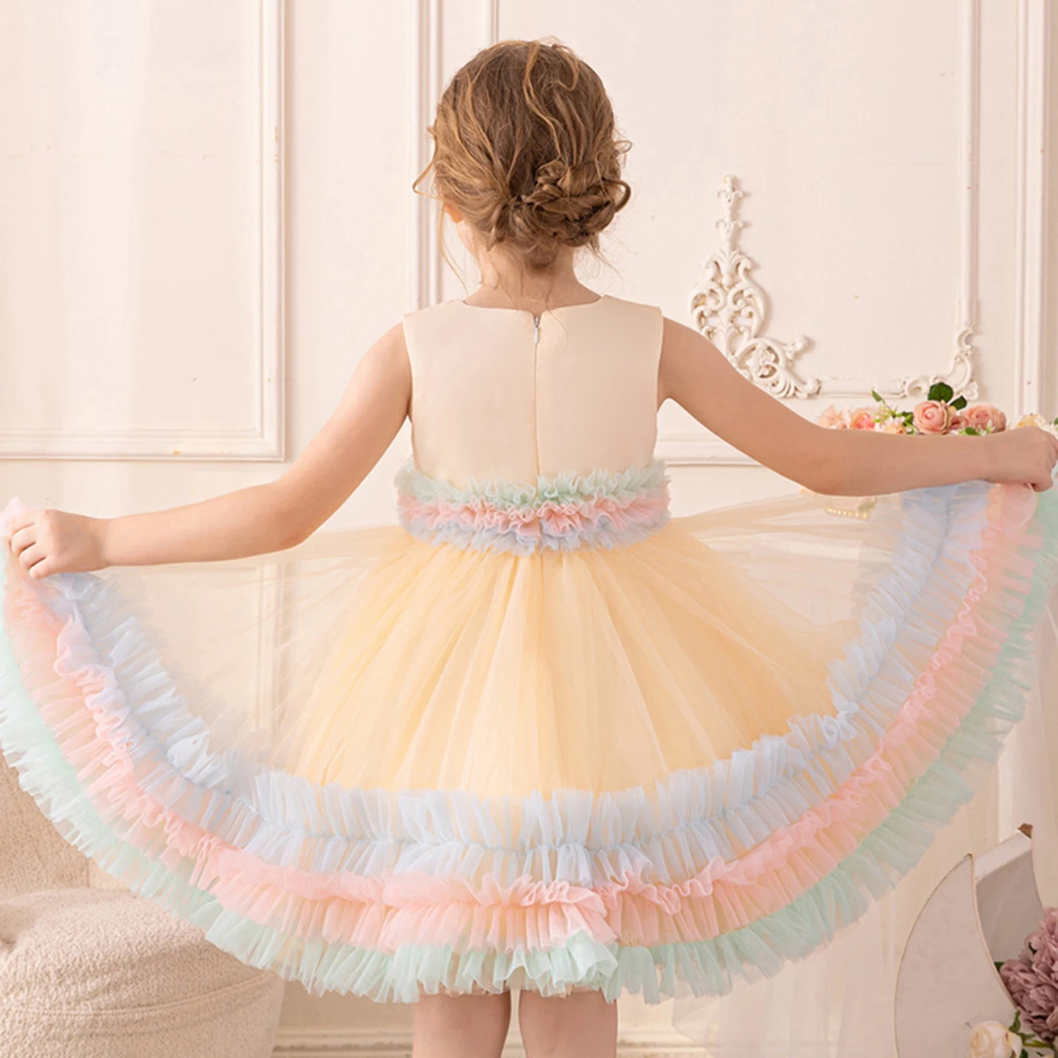 Elizabeth Fashion 2-8 Years Little Girls Rainbow Ruffled Birthday Party Graduation Ceremony Pageant Festival Holiday Dress