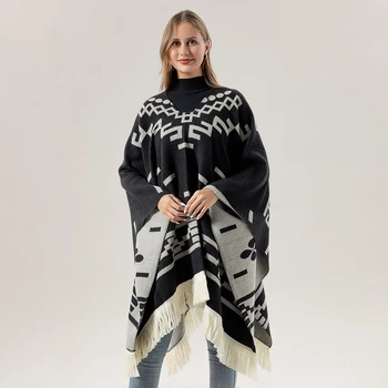 Cool Fashion Cowboy West Style Pullover Cape Unisex All Seasons Soft Acrylic Cashmere Poncho Long Wraps Overcoat Cloak Travel 2