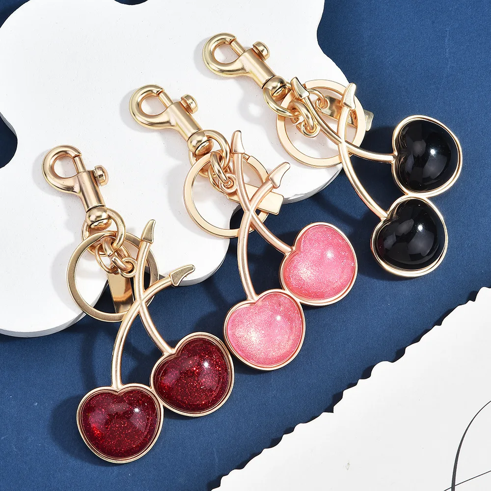Cherry Bag Charm Alloy Glitter Double Cherry Keychain Cute Aesthetic Purse Accessory for Handbags Backpacks Ladies Girls Gifts