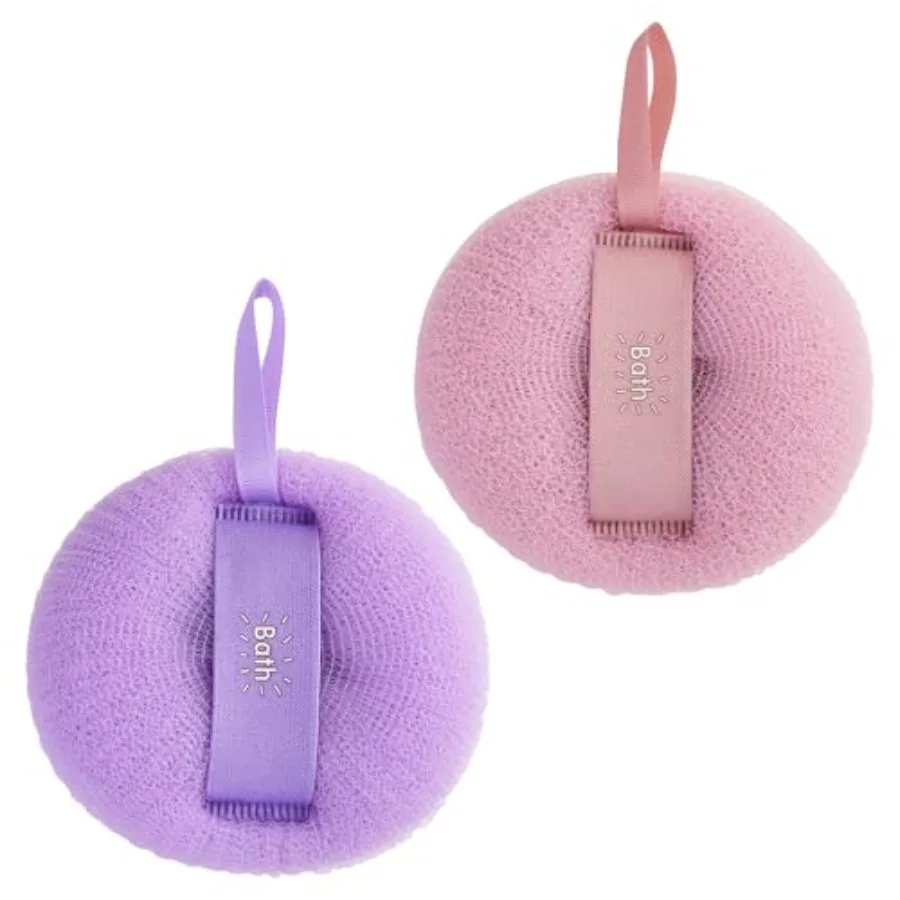 Loofah Sponge, 2 Pack Mesh Bath Sponges for Shower, Soft Exfoliating Body Scrubber with Hanging Rope, Rich Lather Bath Sponge,