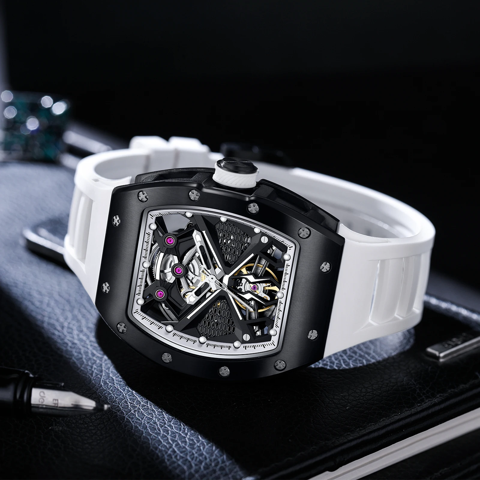 

Dg Automatic Mechanical Men's Watch, Luxury Skeleton Chronograph, Waterproof Men's Mechanical Watch With Carbon Fiber Dial