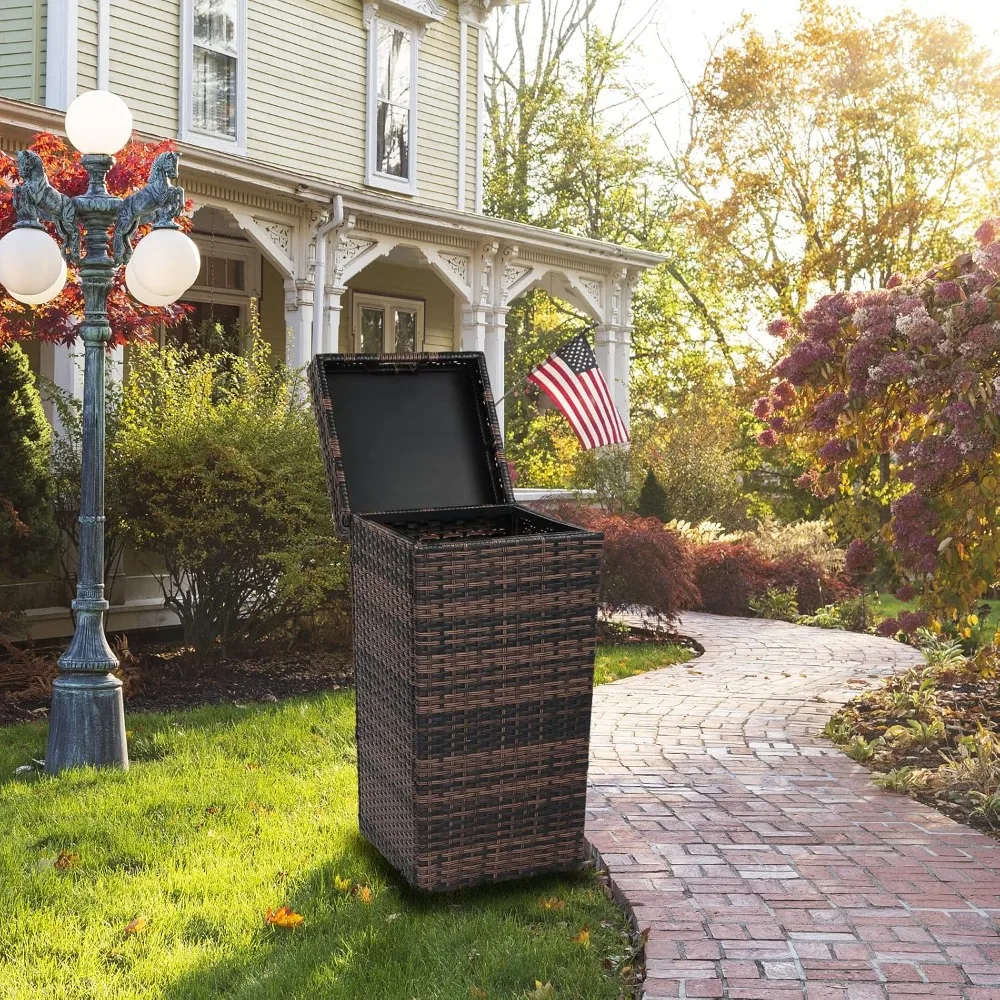 27 Gallon Outdoor Trash Can, Outdoor Dustbin with Convenient Lid for Patio, Garden, Yard, Outdoor Kitchen