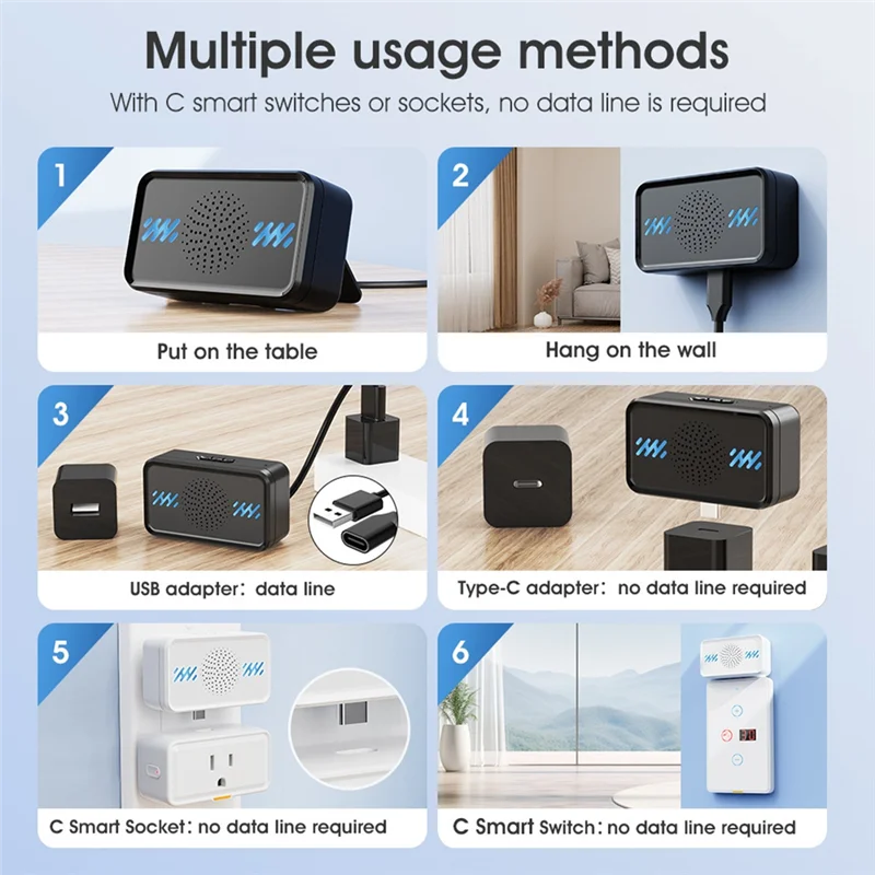 ABGR-Sensore campanello wireless Campanello domestico Cercapersone telecomandato Campanello autogenerato con musica ABS nera