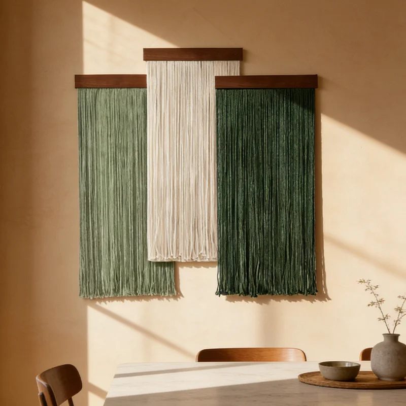 200x40cm Macrame Tapestry Wall Hanging Boho Woven Cotton Rope Fringe Green Bedroom Living Room Wall Decoration Decor