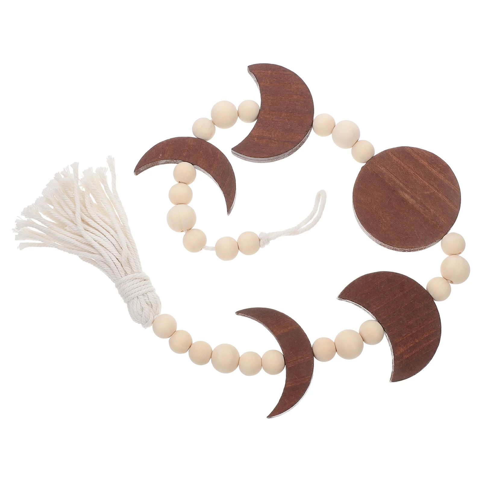 

Exquisite Wooden Moon Phase Wall Hanging Beaded Tassel Boho Decor for Living Room Bedroom Office Elegant Moon Wall Decor