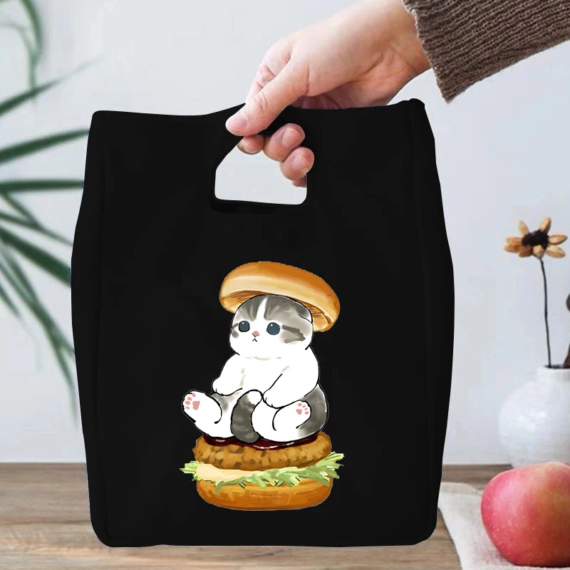 Cartoon Women Kids Lunch Bag Bobo Tea Cat Print Thermal Insulation Portable Lunch Pouch Women Men Food Fresh Cooler Lunch Bags