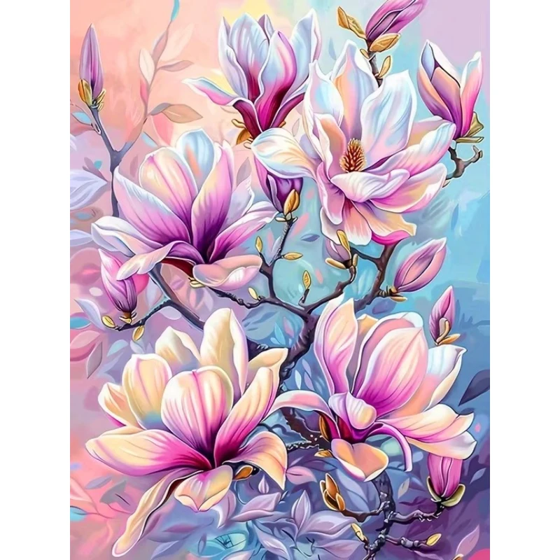 Vollständiges Diamant-Malerei-Set Magnolie Diamant-Stickerei Blume Komplettes Kit Bild aus Strasssteinen
