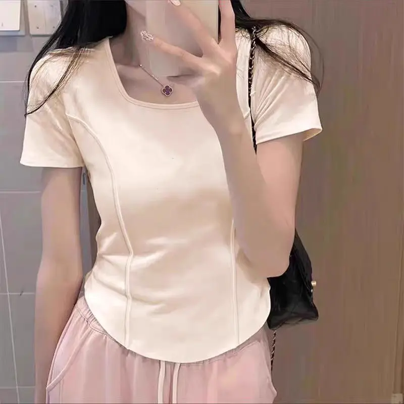 تي شيرت حريمي ضيق يناسب الجميع موضة الصيف بسيطة هاراجوكو شارع العليا الكورية نمط كل مباراة ملابس ناعمة الصلبة Mujer Moda