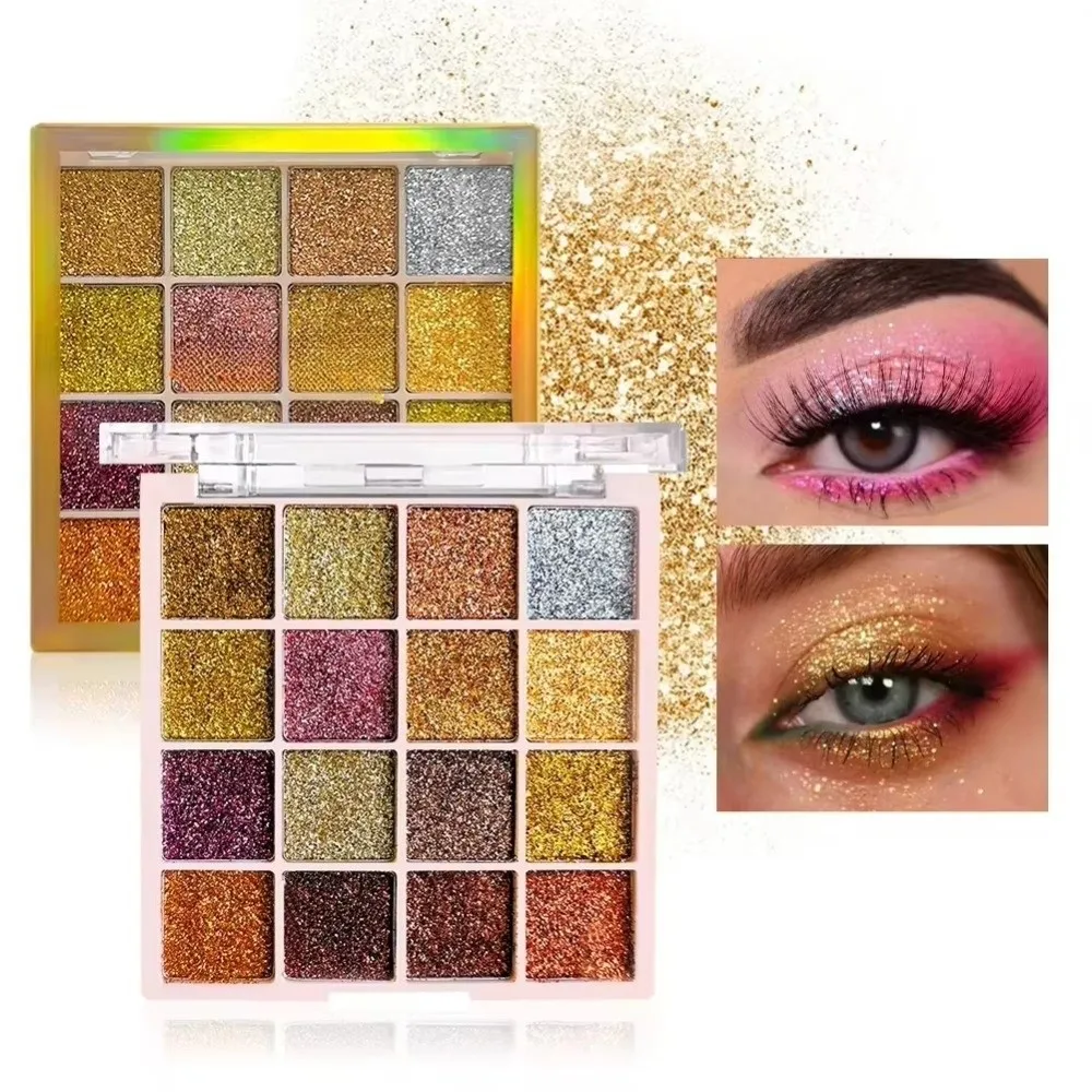 Palette di ombretti glitterati da 16 colori Multicolor Shimmer Trucco per il viso Finitura Corpo Colore dorato Sparkle Paillettes Trucco per feste sul palco