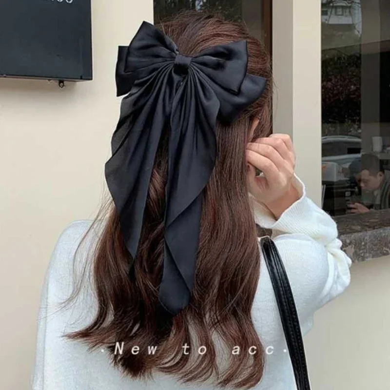 Clip de pelo elegante con lazo para mujer, Clip de primavera de satén liso Simple a la moda, pasador para el pelo, diadema Retro, accesorios para el cabello para niña