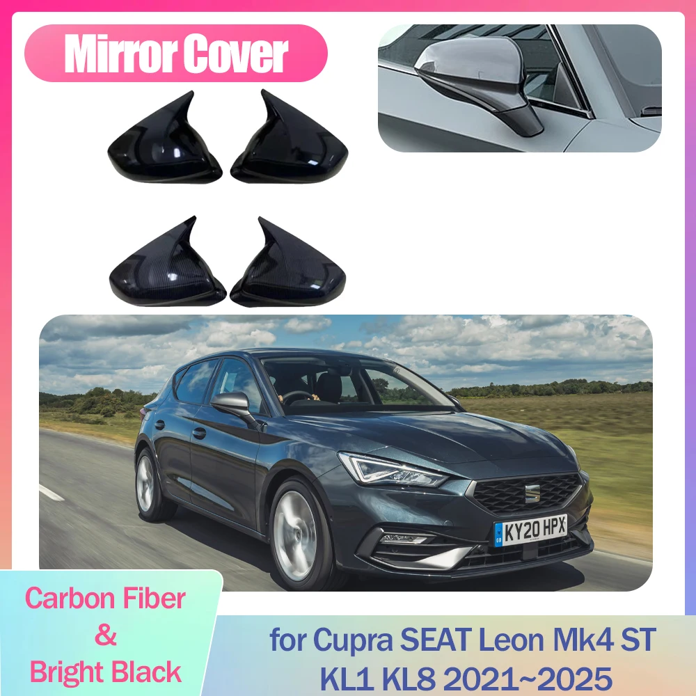 

Car Mirror Cover for Cupra SEAT Leon Mk4 ST KL1 KL8 2021~2025 2022 Cap Wing Carbon Fiber Black Trim Shell Sticker Accessories