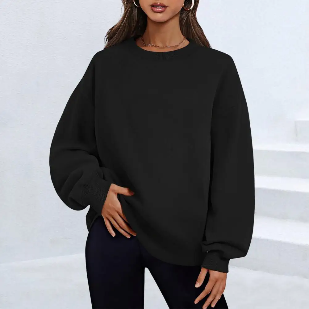 Women Sweatshirt Lady Sweatshirt Cozy Plush Women's Sweatshirt with Split Hem Pockets Warm Winter Pullover for Sport for Fall