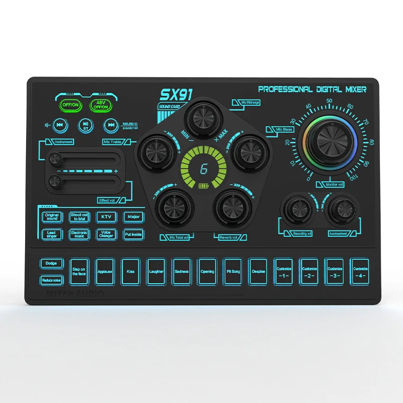 SX91 كارت الصوت المهنية خلاط رقمي البث المباشر كارت الصوت لايف صوت خلاط الصوت خلط وحدة التحكم معدات البودكاست جديد