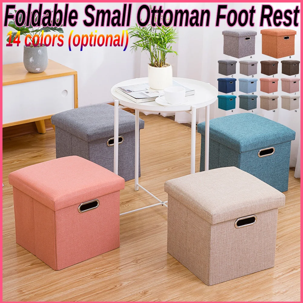 Folding Storage Ottoman Cube with Sponge Lid for Living Room Bedroom Home Office 11.81 Inch Comfortable Footstool