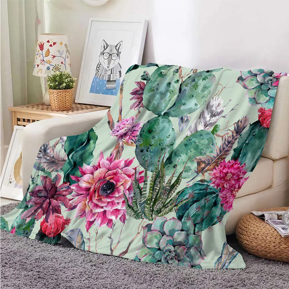 HX New Fashion Flannel Blankets Desert Plant Succulent Cactus Floral 3D Printed Throw Blanket Office Nap Quilts Dropshipping