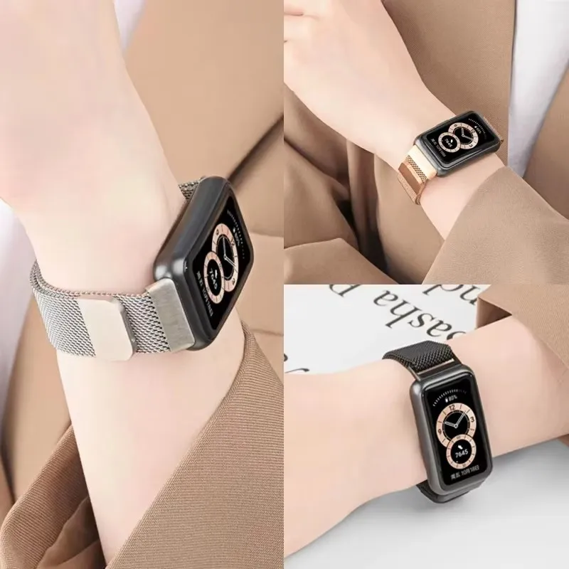 Laço de metal para huawei banda 8-nfc smartwatch pulseiras de pulso magnéticas metal pulseira de aço inoxidável huawei banda 8 cinta