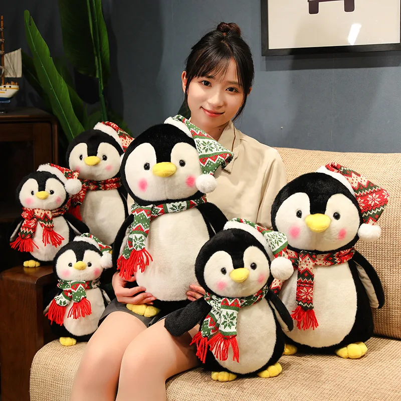 Cute Penguin Wear Christmas Hat Plush Toys Kawaii Soft Stuffed Animals Plushies Doll Christmas Party Decor Children Xmas Gift