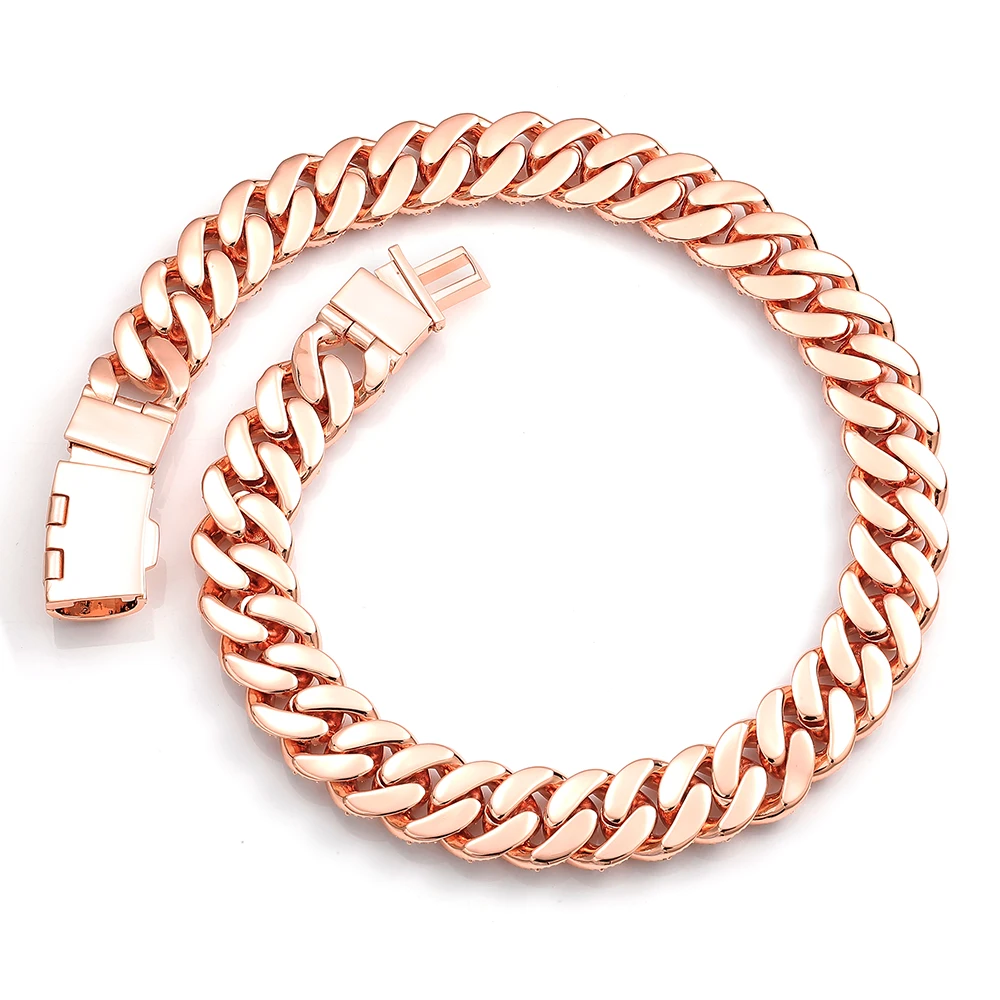 ESKEEM Big Size Cuban Link Chain Necklace Brass Cubic Zirconia Rose Gold Plated Heavy Custom Engraved Buckle Hip Hop Jewelry view 5