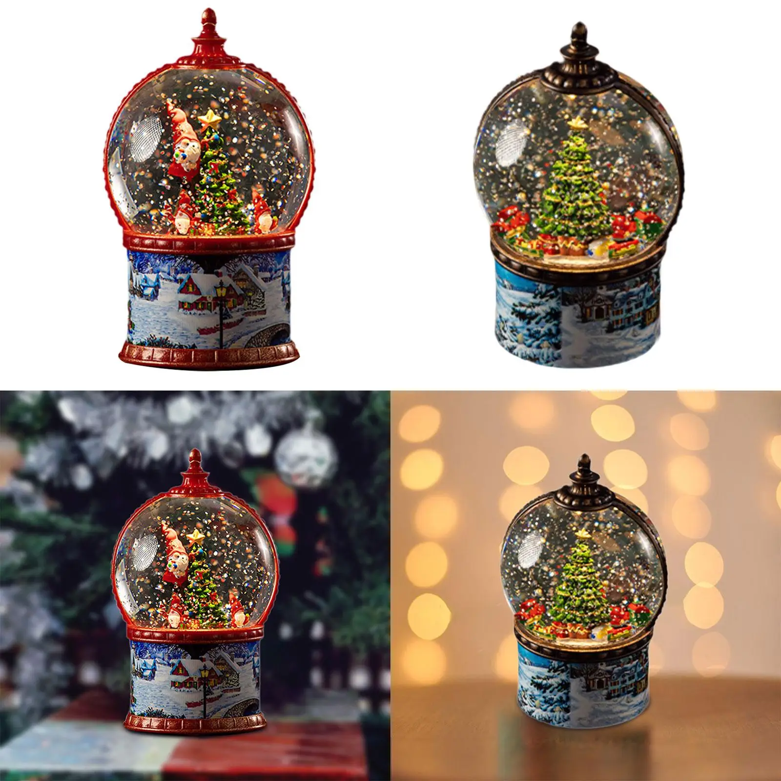 Christmas Snow Globe Office Shelf with Snowflake Table Centerpiece Desktop Ornament Party with Music Christmas Decor Light up