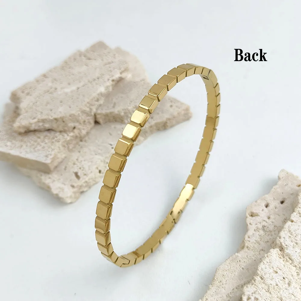 New square zircon stainless steel gold plated 18K bracelet, high quality waterproof silver jewelry, gift for wife