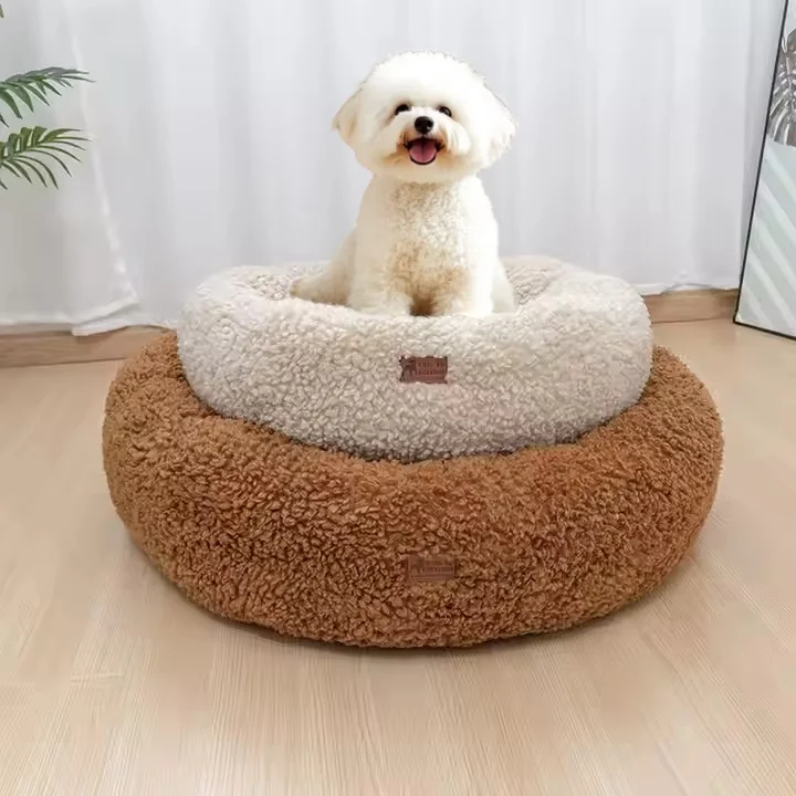 

Wholesale Manufacturer Soft Luxury Fleece Plush Pet Cushion Round Donut Sleeping Calming Pet Cat Dog Bed Dog Kennel