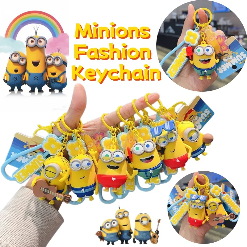 Chaveiro Criativo de Desenho Animado Minions Ball Stuart Summer Time, Pingente Fofo para Mochila de Casal, de Alta Qualidade, Masculino