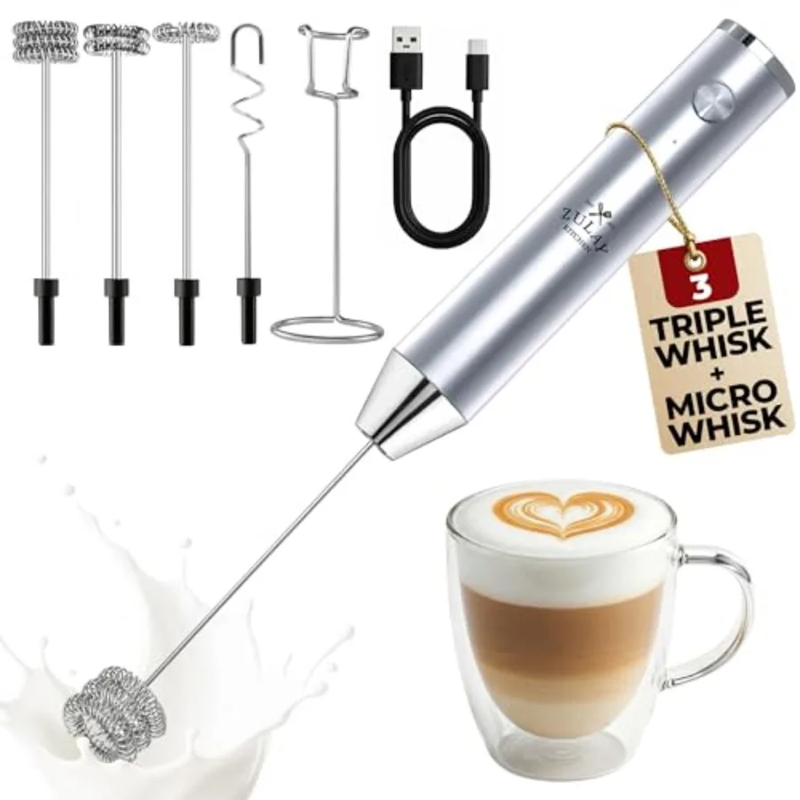 

Перезаряжаемый ручной вспениватель молока Lux с 4 насадками, мощным 2-скоростным мотором, водонепроницаемый, аккумулятор 2000 мАч - миксер для напитков, для латте и капучино