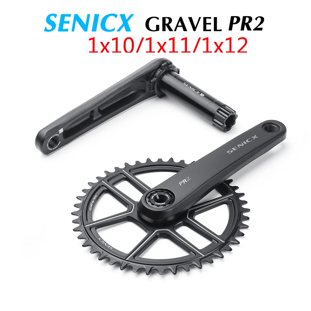 

Gravel Bike Crankset 1x 40-44T - SENICX PR2 for Apex/ GRX | DUB 165 170 175mm Crank Arms 10/11/12 Speed | Direct Replacemen