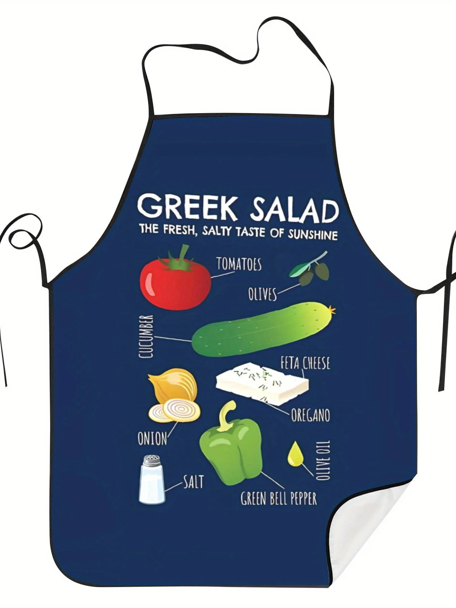 

Фартук с принтом «Греческий салат» и надписью «Солнечный вкус», унисекс, регулируемый, для домашней кухни