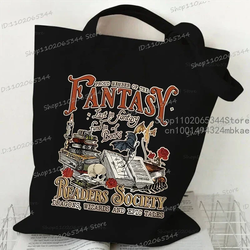 Fantasy Readers Society Women\'s Handbags Vintage Skull Books Flower Shoulder Bags Fashion Bookworm Casual Read Lover Tote Bags