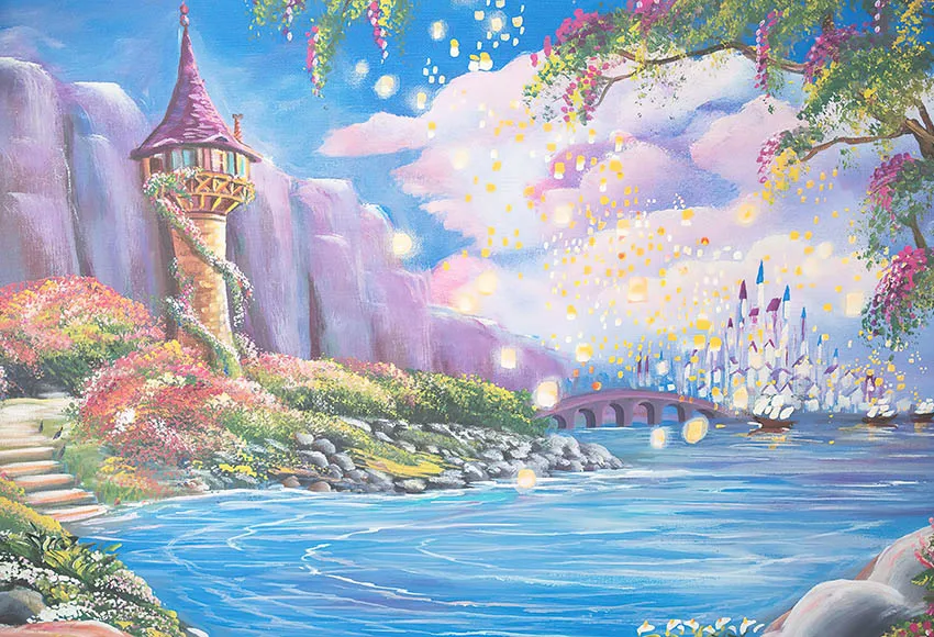 Mehofond Photography Background Fairy Tale Castle Flowers Kid Princess Girls Birthday Party Backdrop Photo Studio Prop Wallpaper