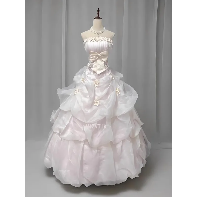 Vestidos de novia de color rosa claro de lujo para mujer, vestidos de novia con lazo y apliques sin tirantes, vestido de fiesta de noche elegante hasta el suelo 2025