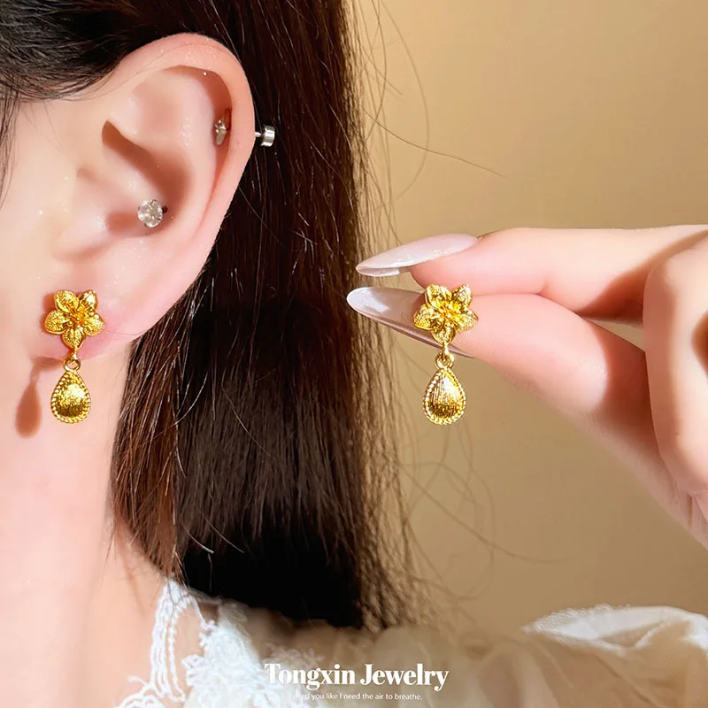 Retro flower drip earrings individuality light luxury senior sense temperament all match earrings