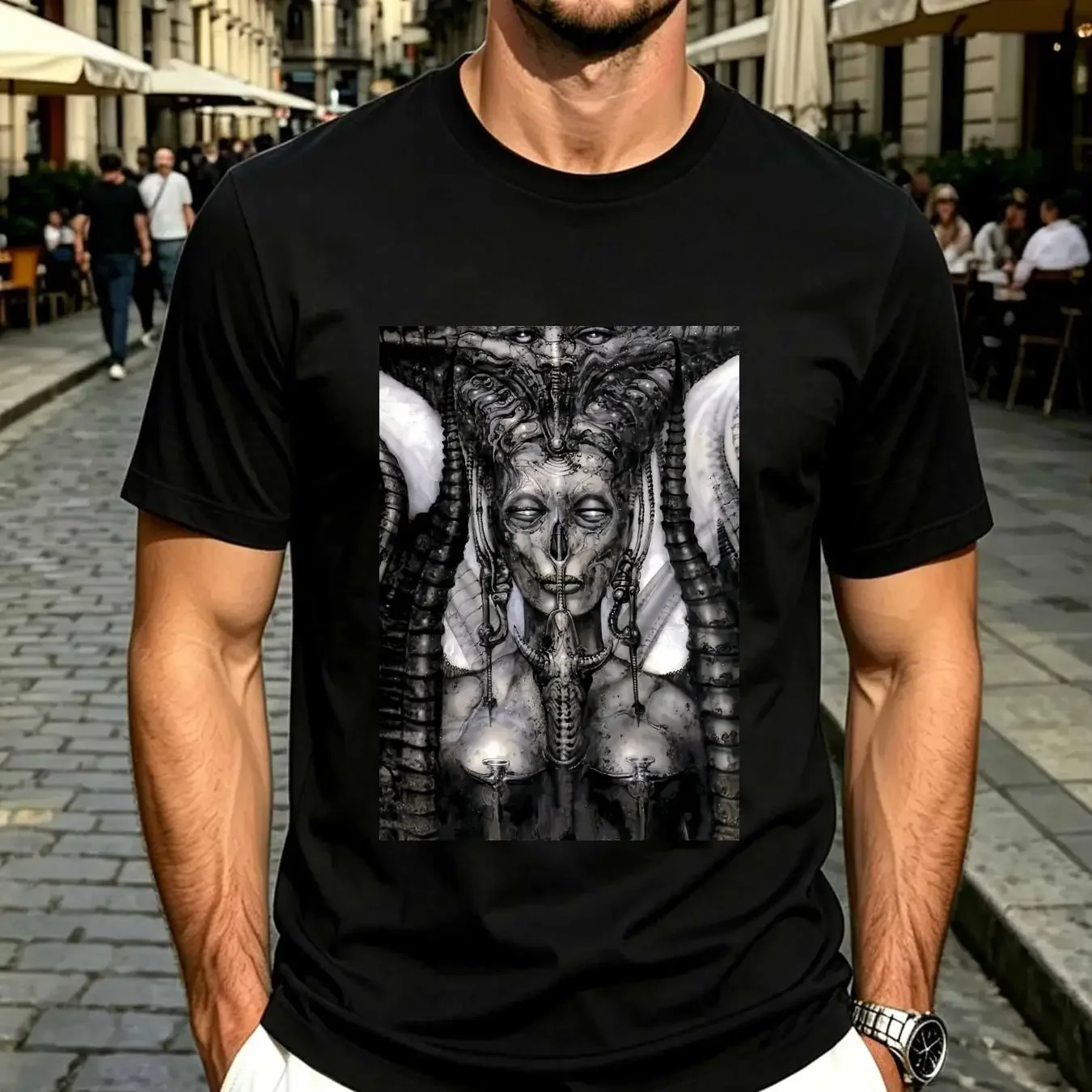 washed T Shirt H R Giger Alien New Black long or short sleeves vintage Washed Casual streetwear Breathable Versatile homme