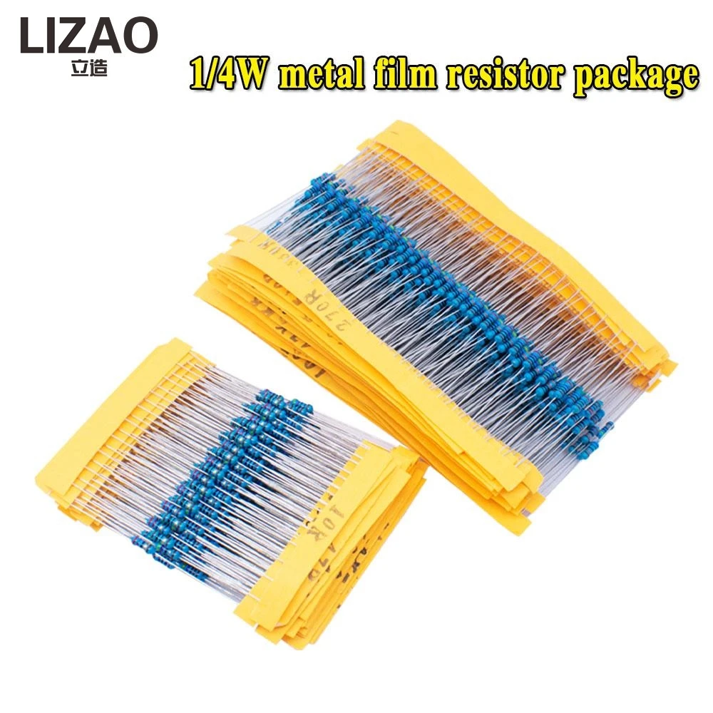 LIZAO 30 Values 1/4W Metal Film Resistors Kit 1% Tolerance 300/600Pcs 100R 1K 4K7 10K 47K 100K for Electronic Repair & DIY