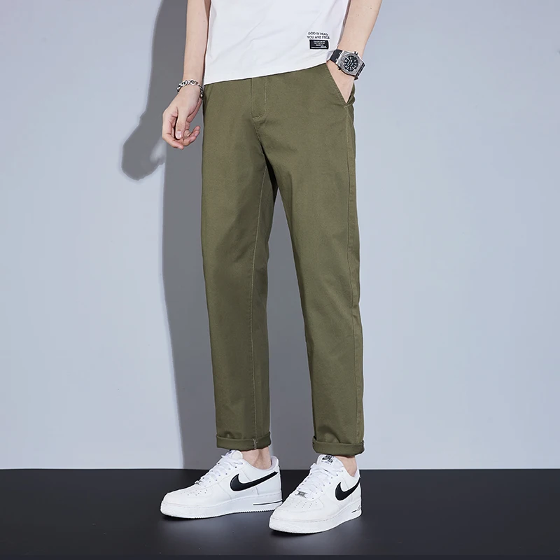 Summer Casual Men Green Orange Straight Fit Pants Classic Cotton Cargo Pants Brand Clothing Male Work Wear Full Length Trousers