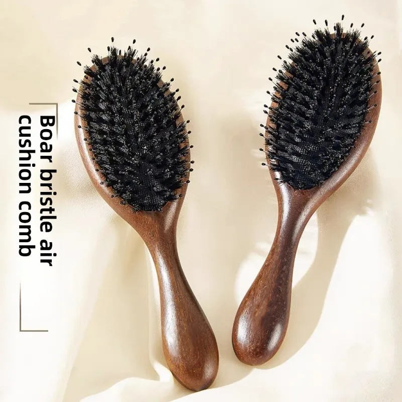 Sandalwood Boar Bristle Air Cushion Comb - Scalp Massage & Meridian Comb, Smooth Hair, Adds Volume, Perfect for Home Use .