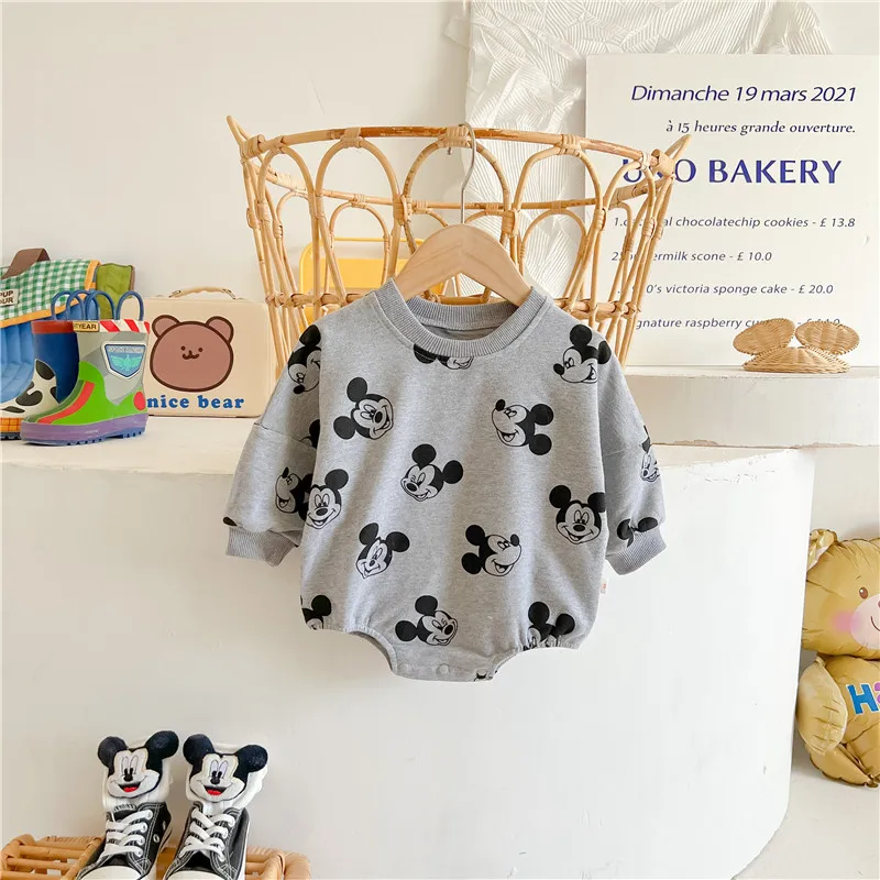 Mickey Long sleeve gray Baby Romper Autumn Clothing Infant Bodysuits Cotton  Newborn Boy Girl Climbing Clothes