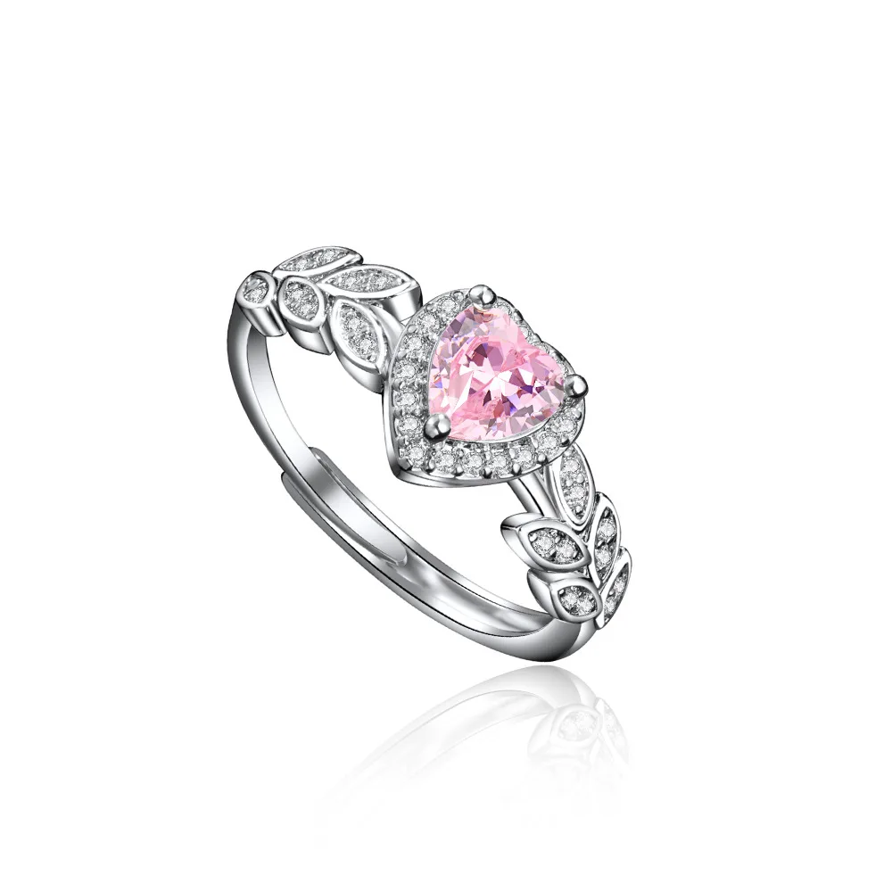 925 sterling zilveren ring roze hartvormige zirkoon luxe opening verstelbaar voor vrouwen bruiloft fijne sieraden accessoires feestcadeau