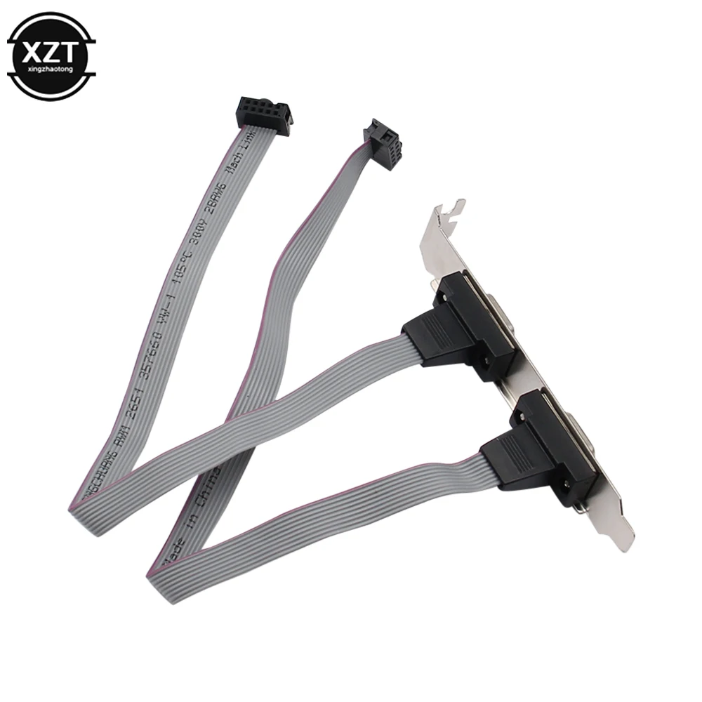 Placa base para chasis de PC, 2 puertos, serie RS232, DB9, puerto COM macho a IDC, Cable de 10 pines con extensor de soporte, Cable Cor