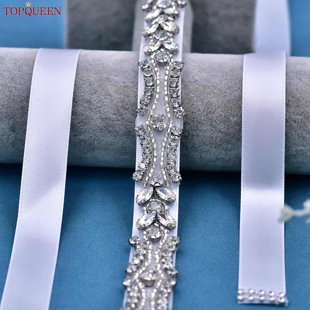 TOPQUEEN Sparkling Bridal Belt Wedding Formal Dress Rhinestone Sash Bridal Accessories Crystal Satin Ribbon Women's Sash S430