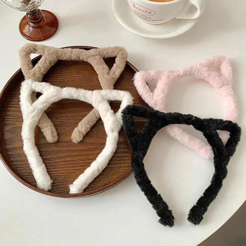 Cat Ears Womens Headband Woolen Velvet Hair Band Headwear Girl Wash Up Plush Hair Hoop Hair Accessories Autumn and Winter