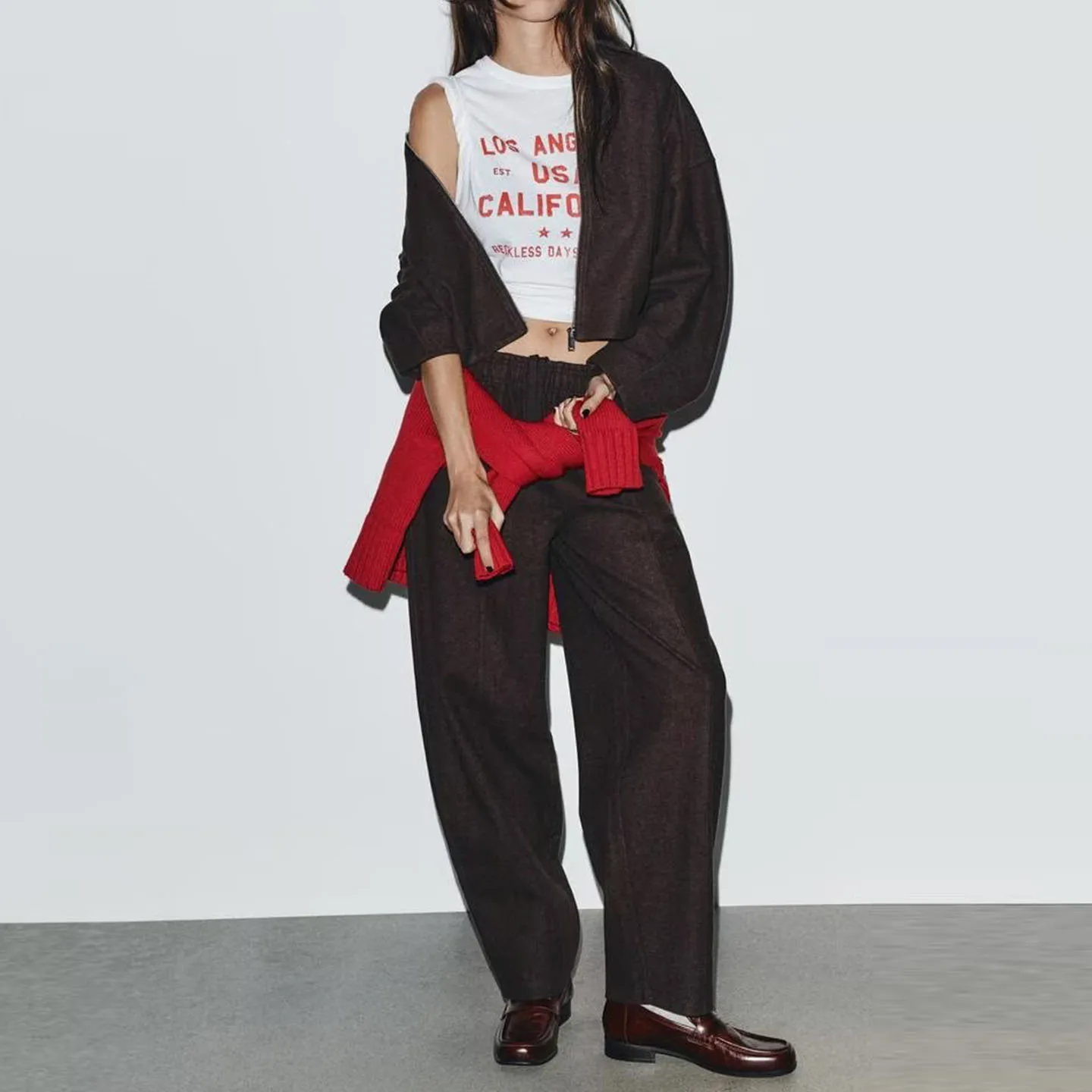 خريف 2025 سراويل نسائية ناعمة طويلة Sve Pilot Jaet 474848 سراويل مستقيمة الساق 474849 تخفيف Sle أنبوب مستقيم قرد #2