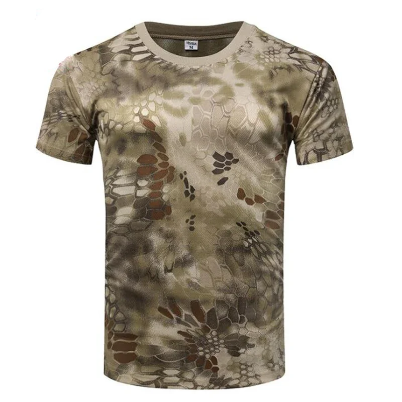 Men\'s T-shirt Breathable Army Combat Multicam Camo T Shirt Quick Dry Summer Short Sleeve Hunting Hiking Military Casual T-Shirt