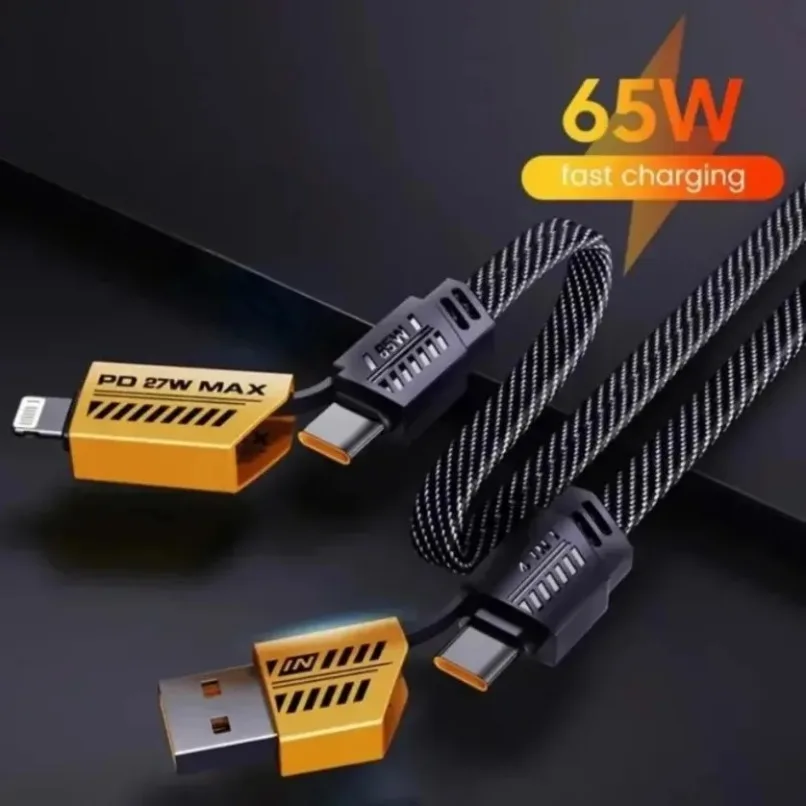 Tangle-Free Braided 65W 4 Port Fast Charging Data Cable Multi Connector For iPhone Samsung Xiaomi Android Phone Office Travel