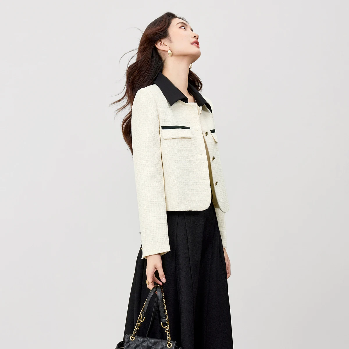 SENTUBILA Women's Chenille Jackets Color-Block Turn-down Collar Short Jackets 2025 Autumn Elegant Style Woman Clothing 153WA2164