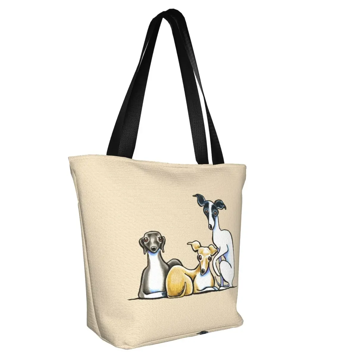 Italiano Greyhound Trio Mercearia sacola de compras para mulheres, Whippet Sighthound Dog Canvas Shoulder Shopper Bag, bolsa de grande capacidade